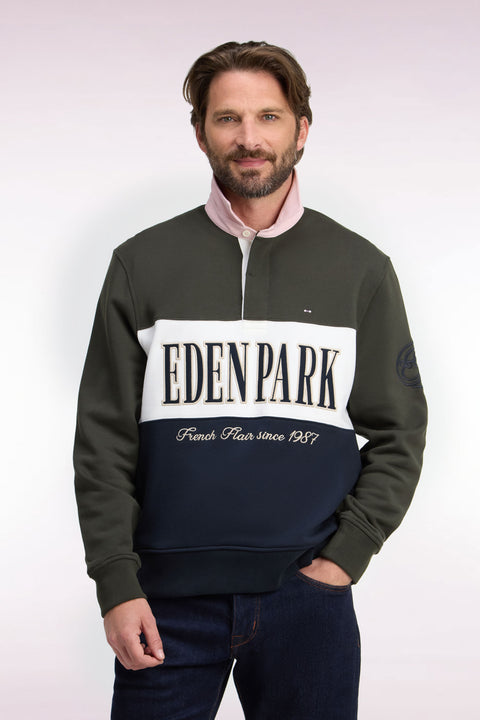 Khaki straight cut polo collar zipped sweatshirt - Image 3