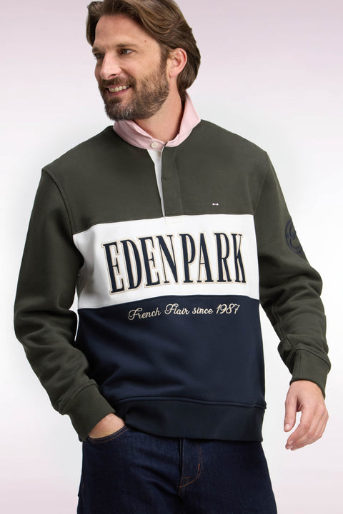 Khaki straight cut polo collar zipped sweatshirt - Image 1