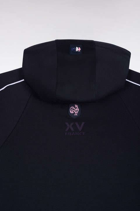 Sweatshirt à capuche zippé à parmenture matelassée marine XV de France coupe droite - Image 2