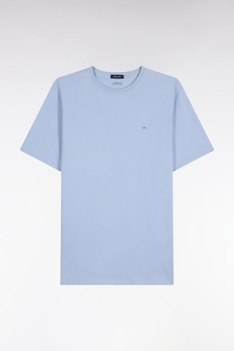 T-shirt manches courtes col rond en coton bleu ciel coupe droite - Image 2