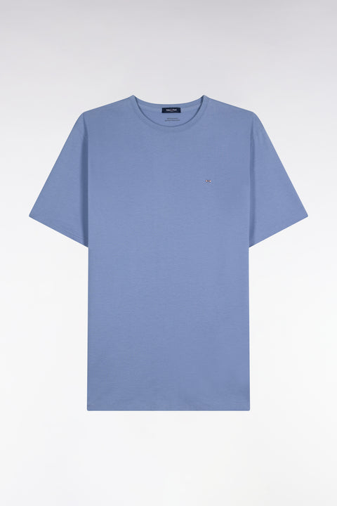 T-shirt manches courtes col rond en coton bleu coupe droite - Image 2