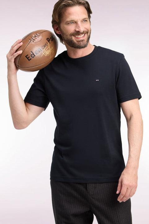 T-shirt manches courtes en coton noir coupe droite - Image 1