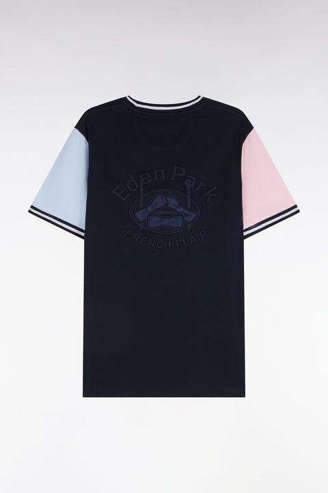 T-shirt manches courtes en coton tricolore coupe droite - Image 2