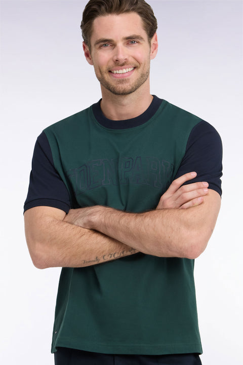 T-shirt manches courtes en coton marine et kaki coupe droite - Image 1