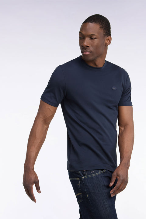 Short-sleeved navy straight-cut t-shirt - Image 1