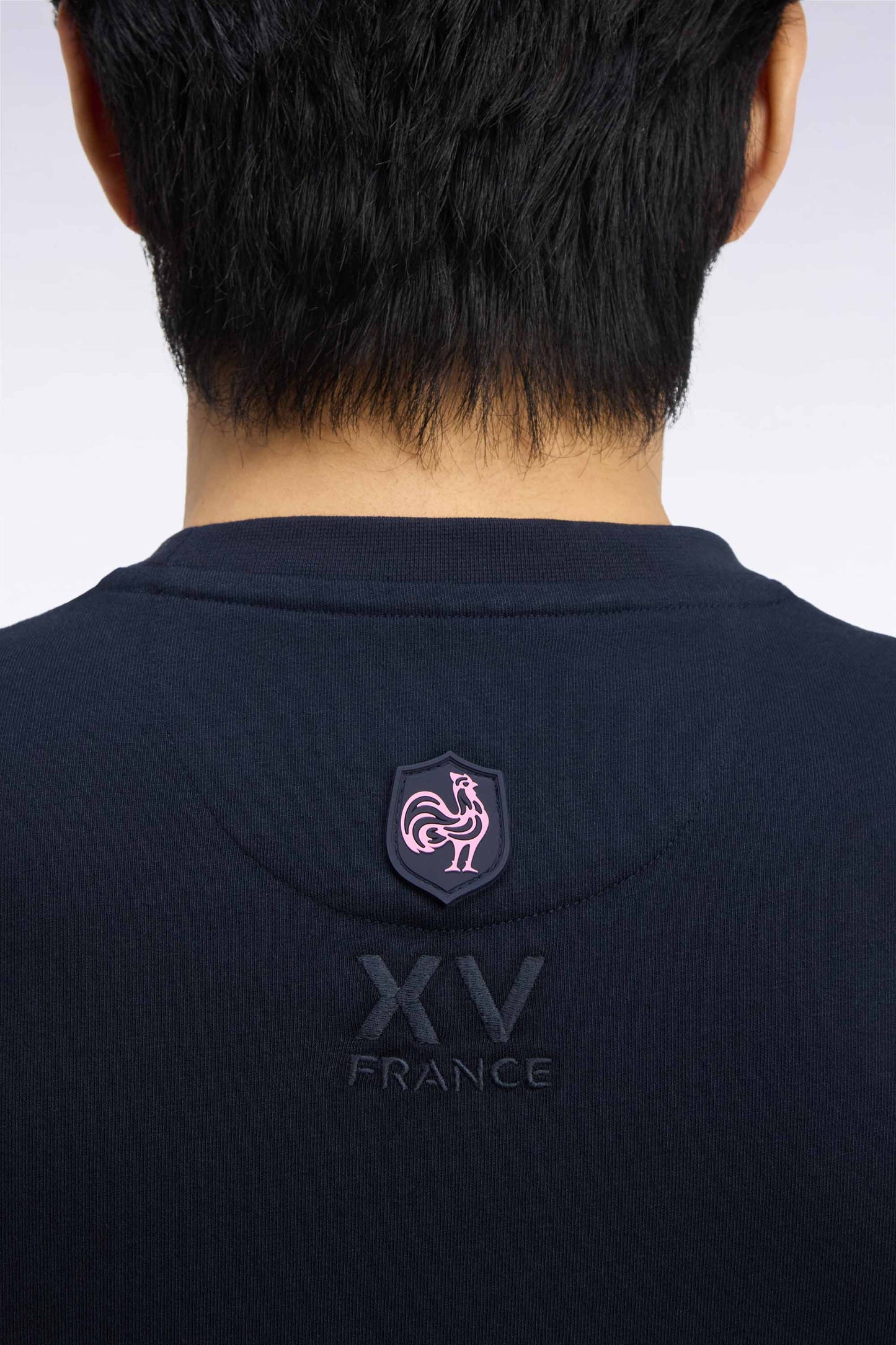 T-shirt manches courtes en coton marine sérigraphie XV de France coupe droite