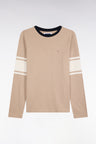 Long-sleeved t-shirt in beige combed cotton, straight cut