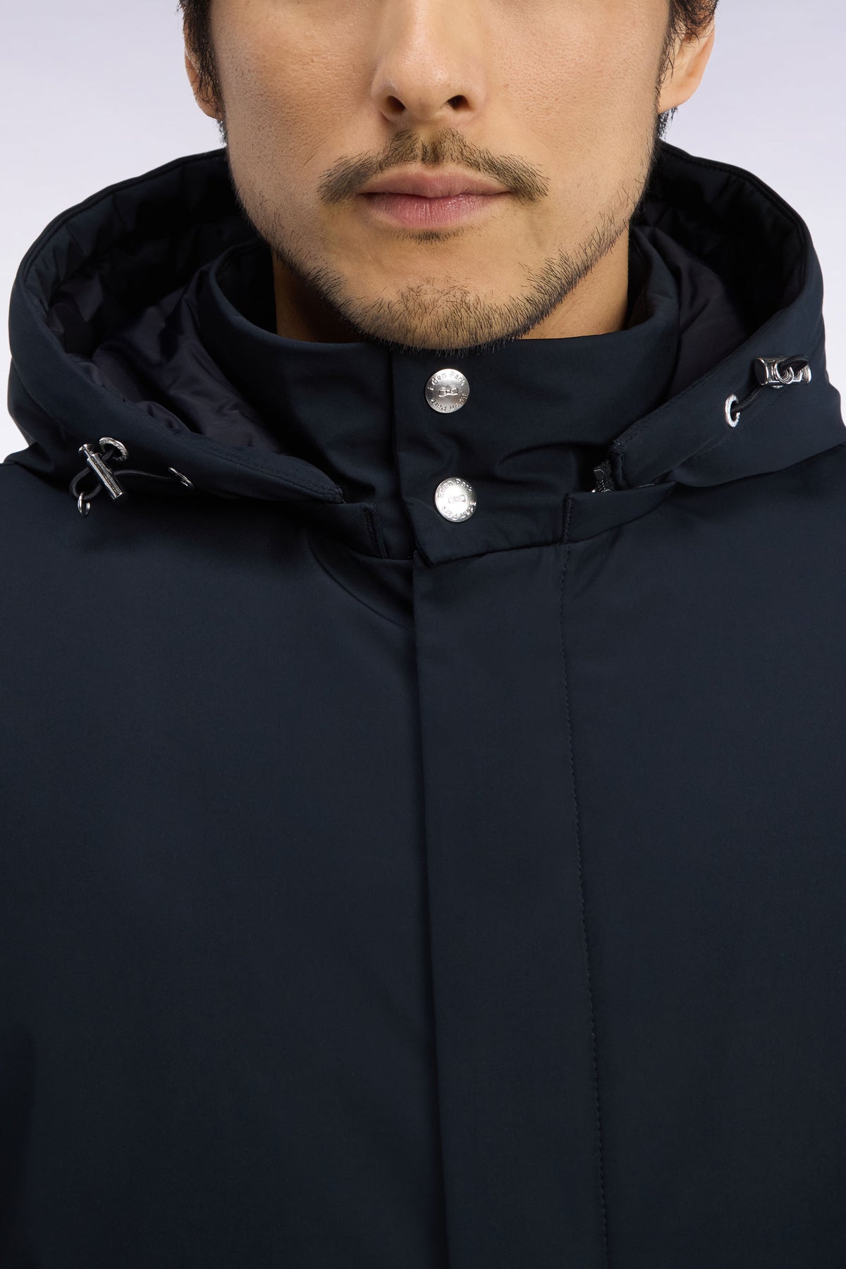 Black parka with removable hood