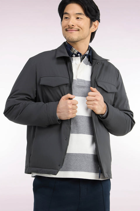 Surchemise en nylon stretch kaki coupe droite - Image 1