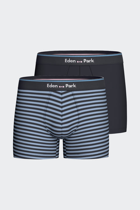 Lot de 2 boxers en jersey de coton stretch unis marine et rayures ciel - Image 1