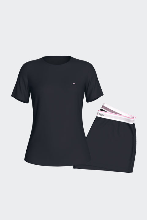 Short pajamas set in navy stretch Tencel - Image 1