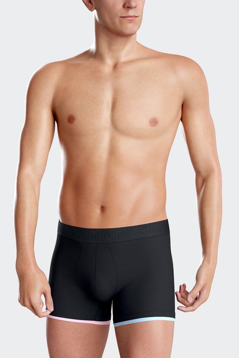 Navy blue stretch cotton boxers with contrast piping - Image 2