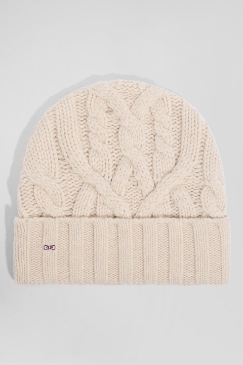 Ecru cable knitted wool beanie - Image 1