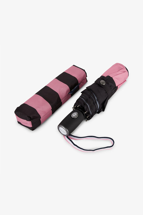 Pink folding umbrella with stripes - Image 2