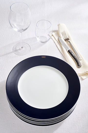 Set of 6 large navy plates in Limoges porcelain - Image 3