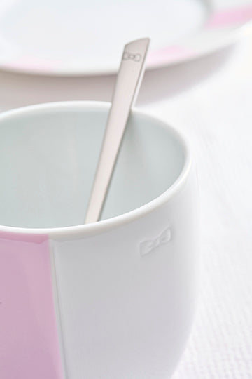 Set of two white Limoges porcelain mugs with pink enameled interior - Image 2