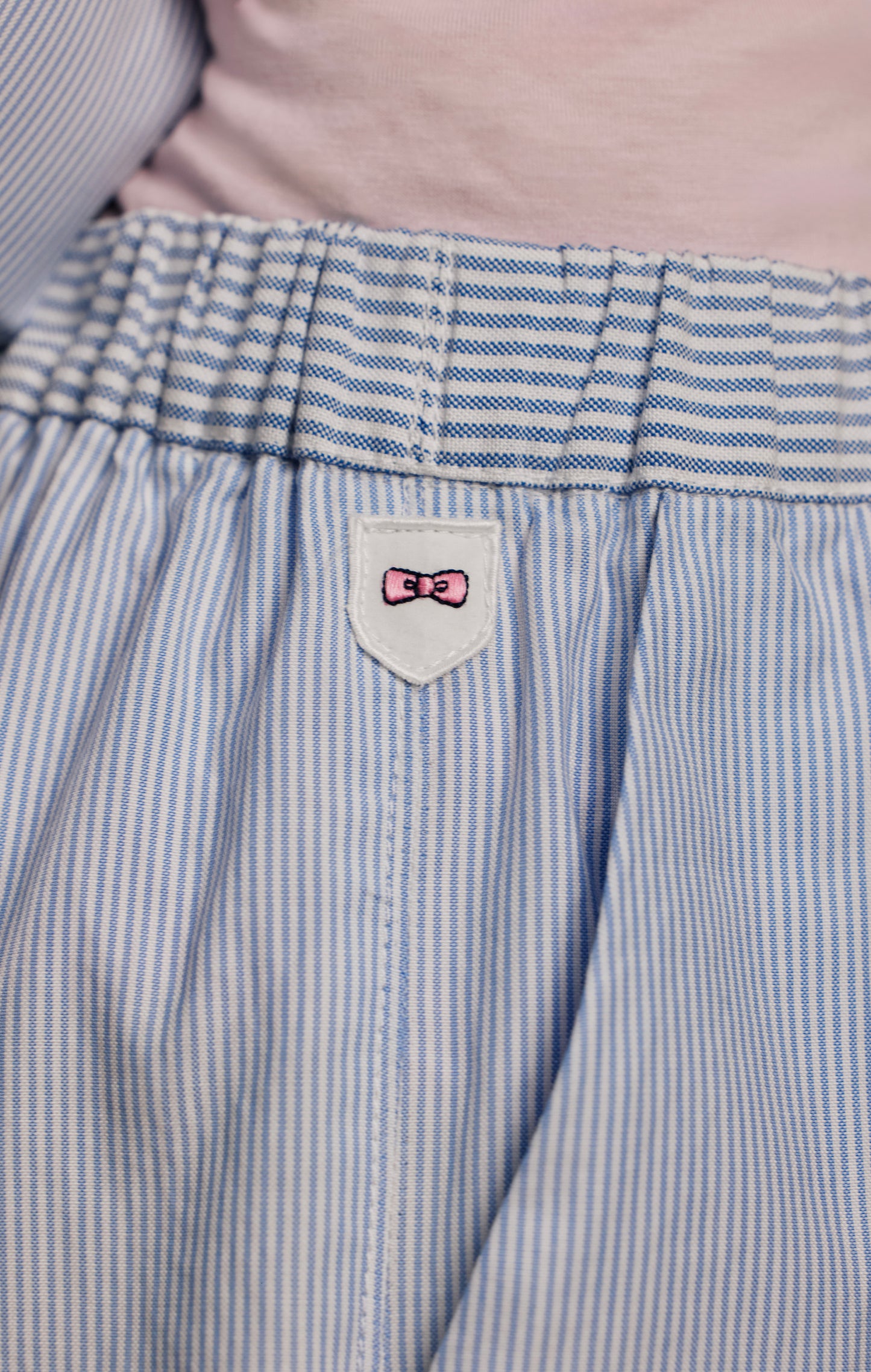Pap'Atelier upcycled wide-leg trousers in sky blue and white striped cotton