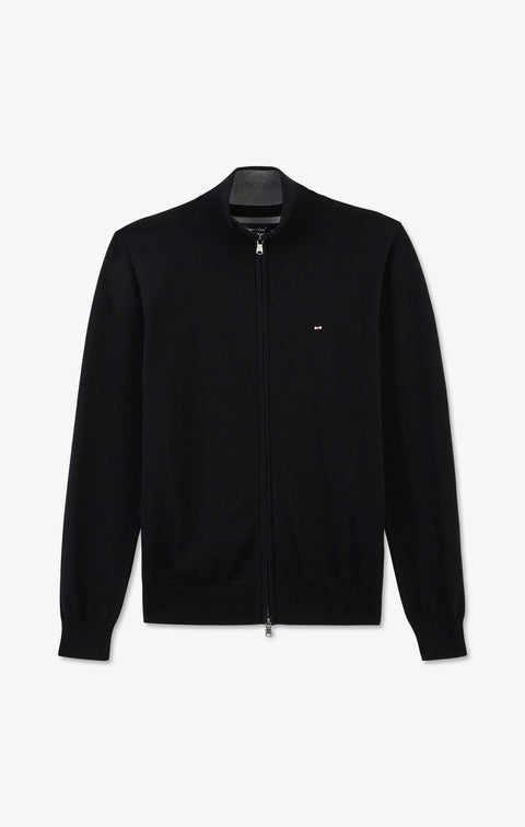 Black cotton cardigan with zipper - Image 2