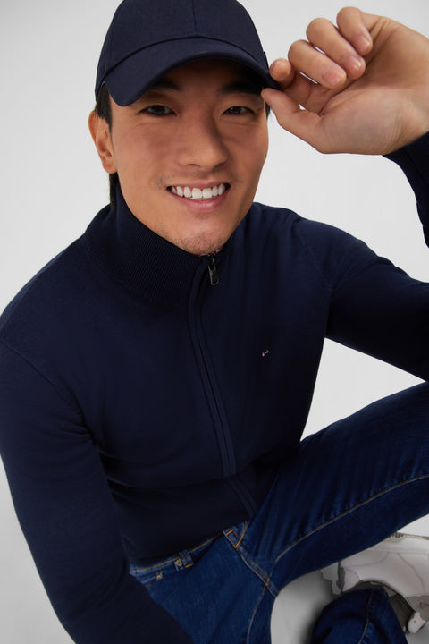 Navy blue cotton cardigan with zipper - Image 1