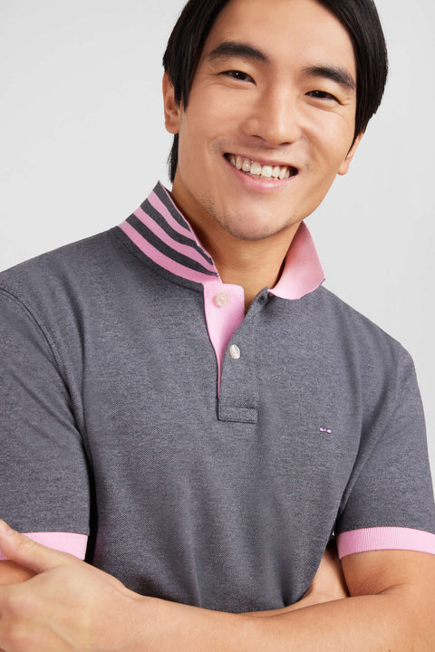 Grey pima cotton polo with contrasting accents - Image 3