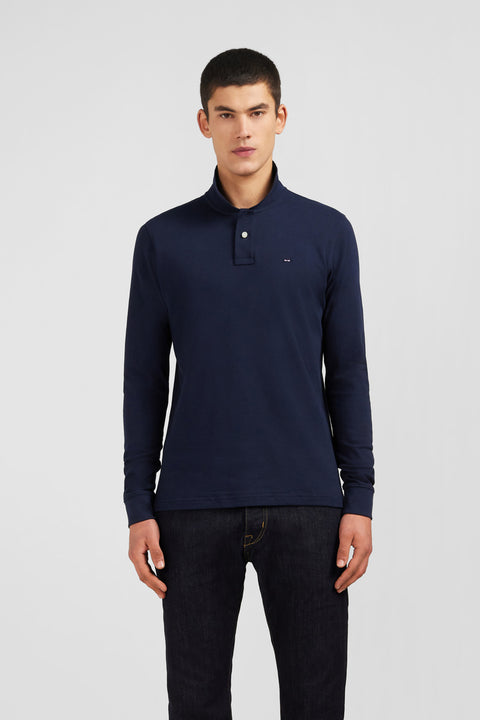 Navy blue cotton polo with contrasting neck - Image 1