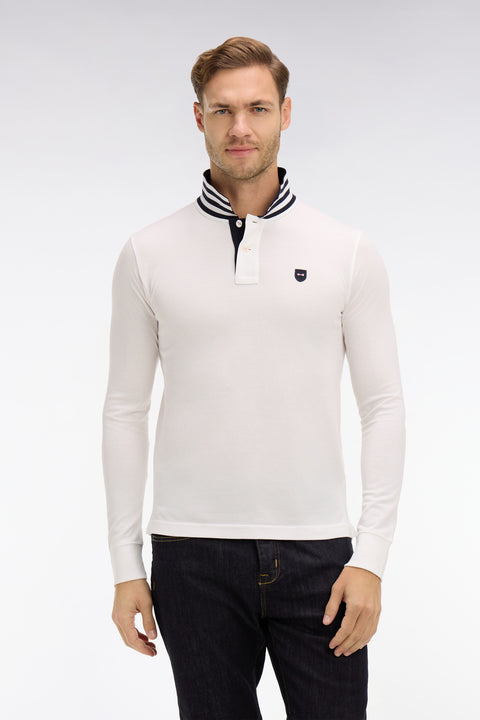 White cotton polo with contrasting neck - Image 3