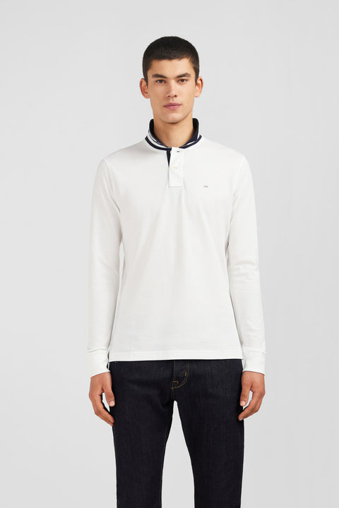 White cotton polo with contrasting neck - Image 1