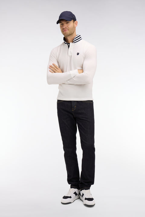 White cotton polo with contrasting neck - Image 1