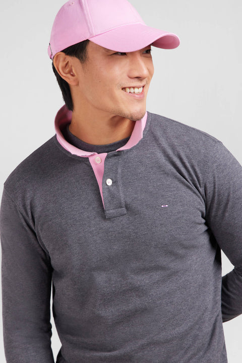 Grey cotton polo with contrasting neck - Image 3