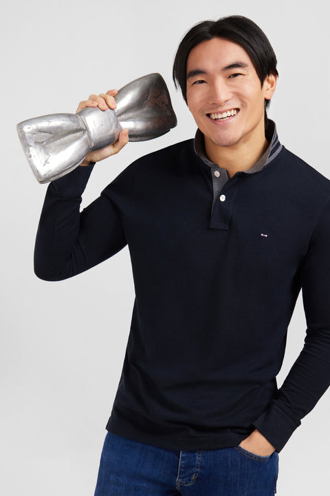 Black cotton polo with contrasting neck - Image 3