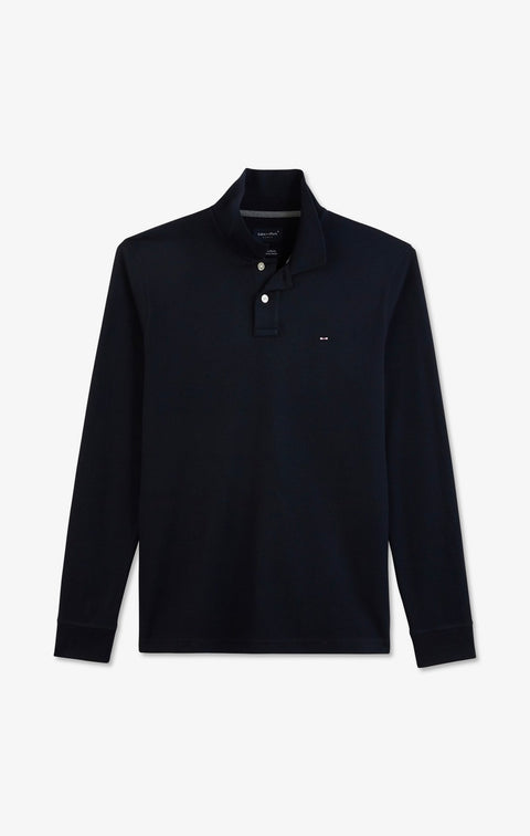 Navy blue cotton polo with contrasting neck - Image 2