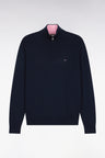 Navy blue cotton jersey jumper with trucker neck