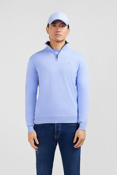 Blue cotton jersey jumper with trucker neck - Image 3
