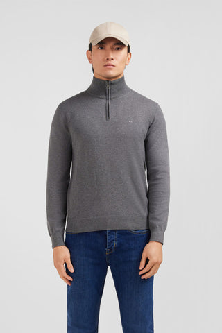 Navy blue cotton jersey jumper with trucker neck