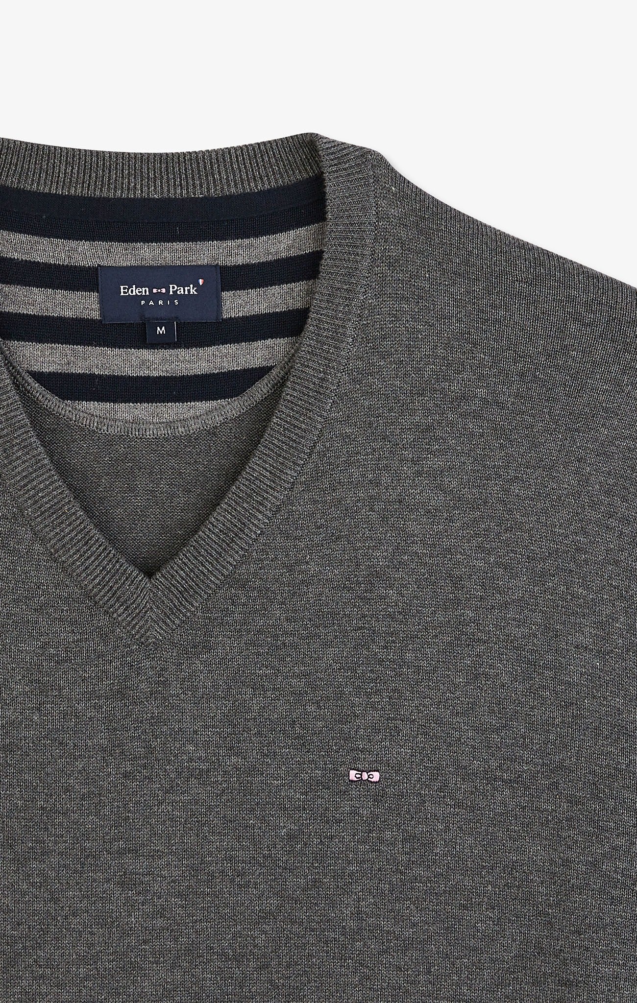 Grey cotton V-neck sweater