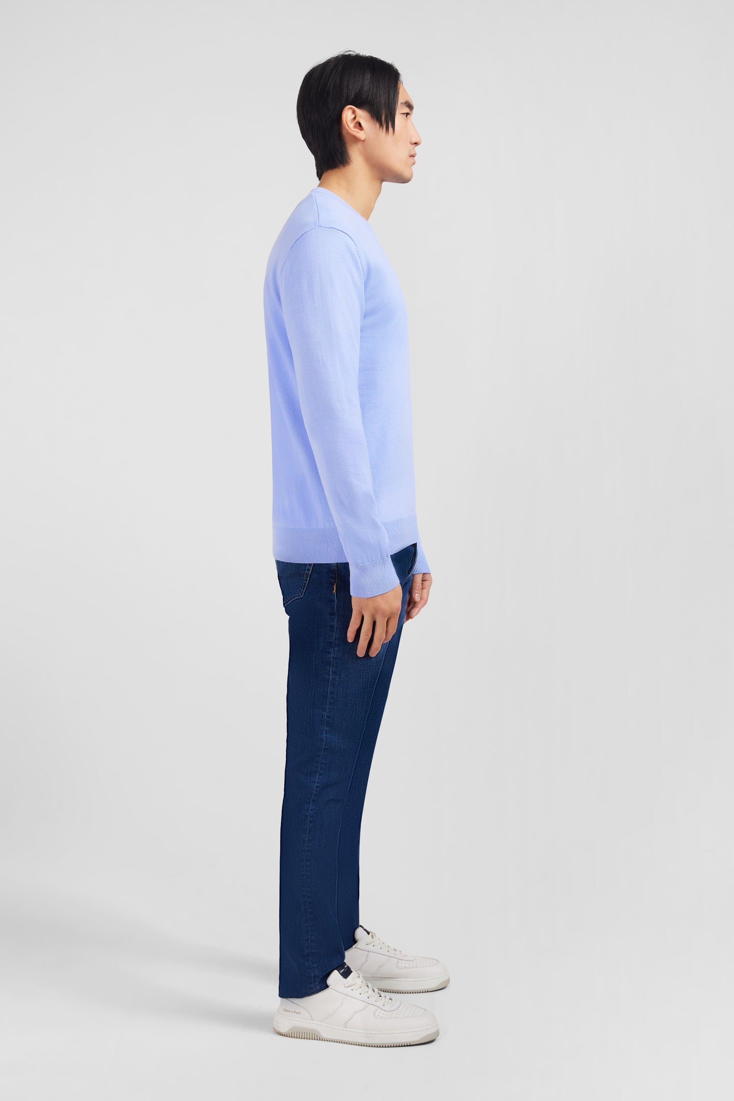 Blue cotton V-neck sweater