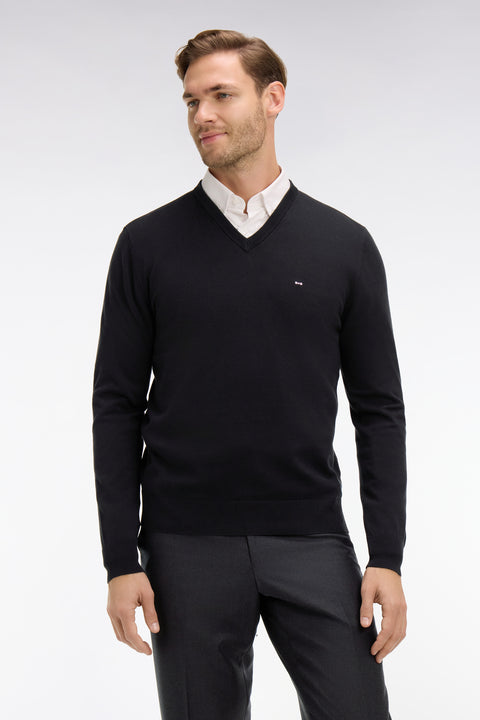 Black cotton V-neck sweater - Image 3