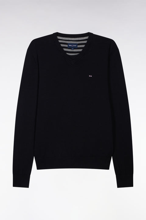 Black cotton V-neck sweater - Image 2