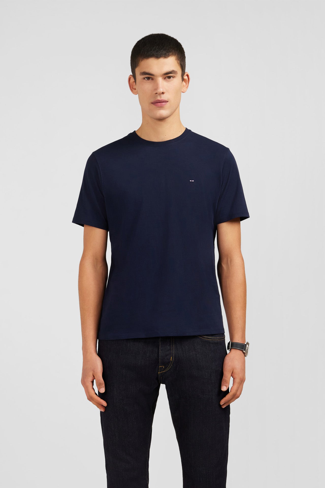 Crew neck navy blue pima cotton t-shirt