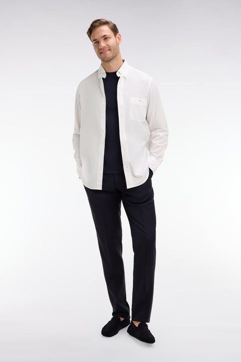 Slim dark blue wool trousers with broken fold - Image 1