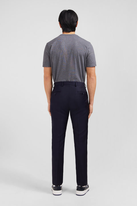 Slim dark blue wool trousers with broken fold - Image 3