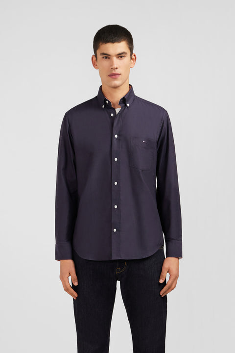 Dark grey plain cotton shirt - Image 1