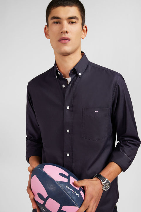 Dark grey plain cotton shirt - Image 3