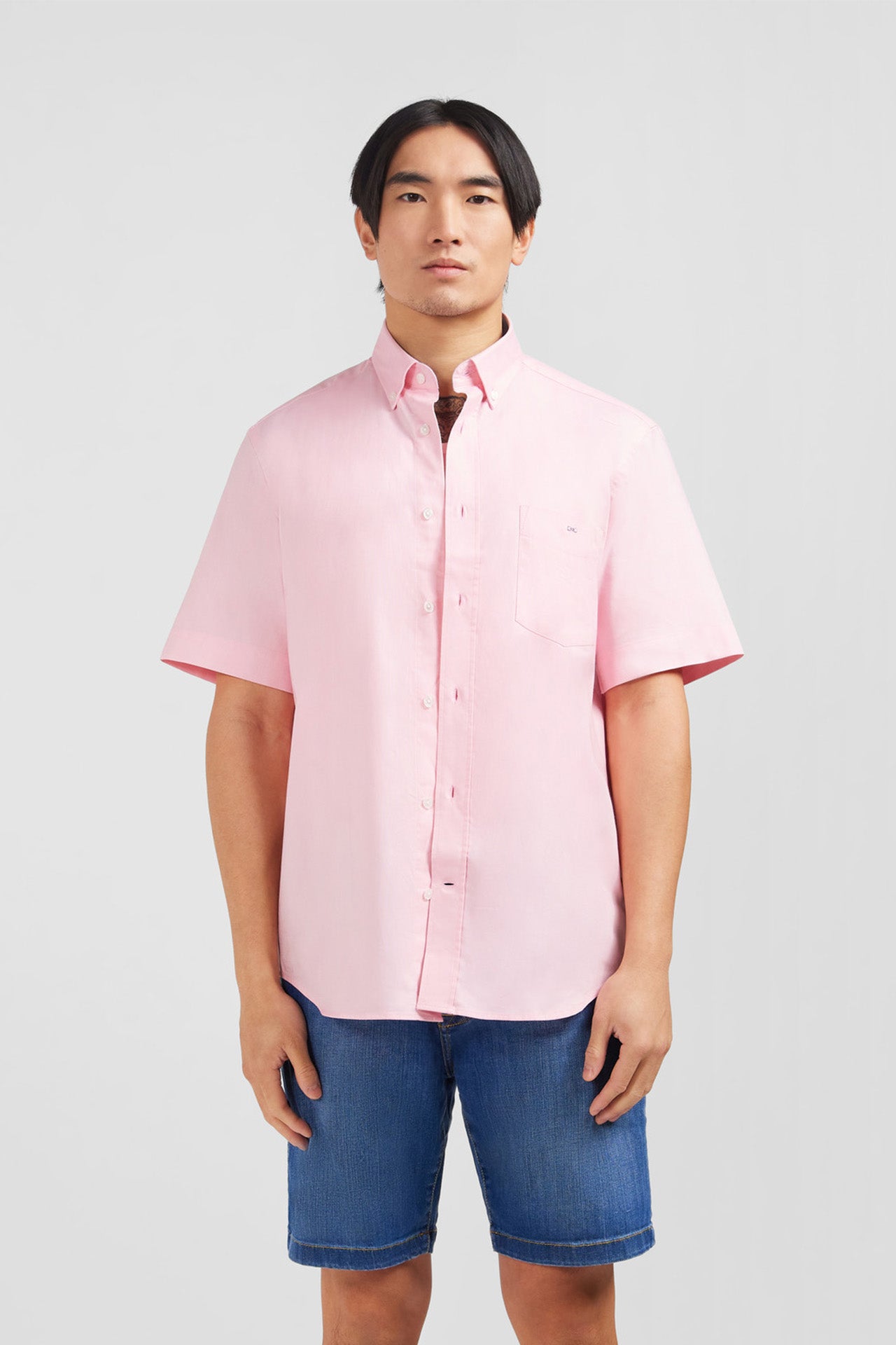 Short sleeved pink cotton shirt