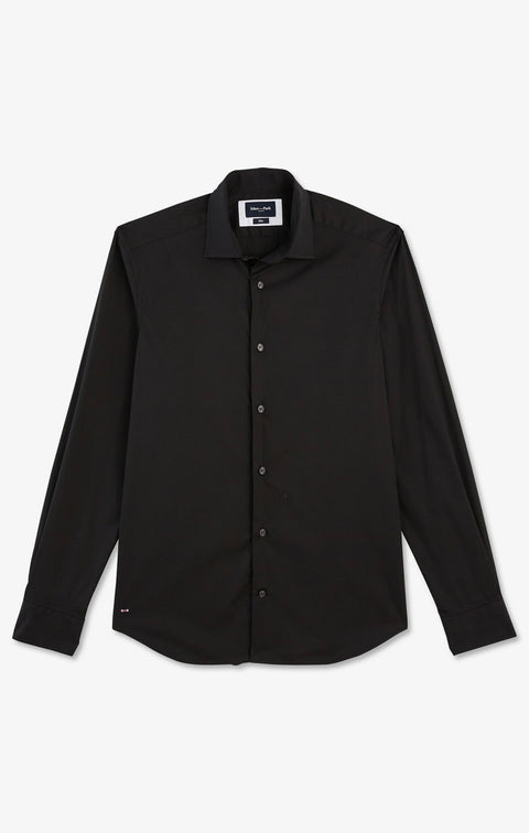 Slim-fit black shirt in stretch poplin - Image 2