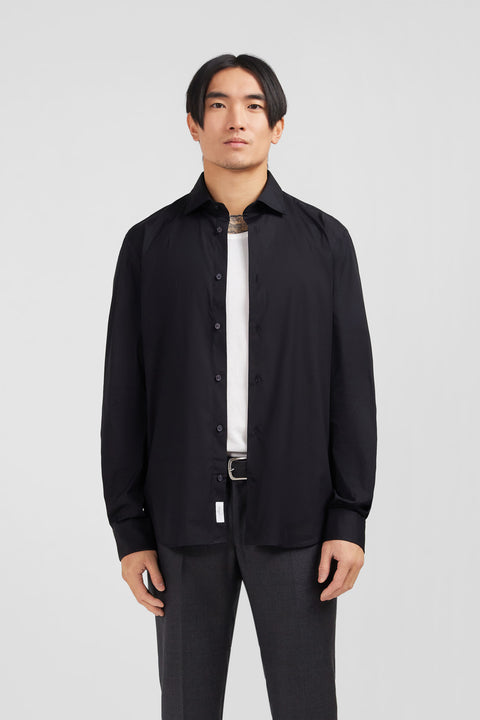 Slim-fit black shirt in stretch poplin - Image 3