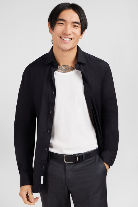 Slim-fit black shirt in stretch poplin - Image 1