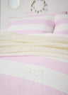 Comforter cover in white cotton percale with pink stripes