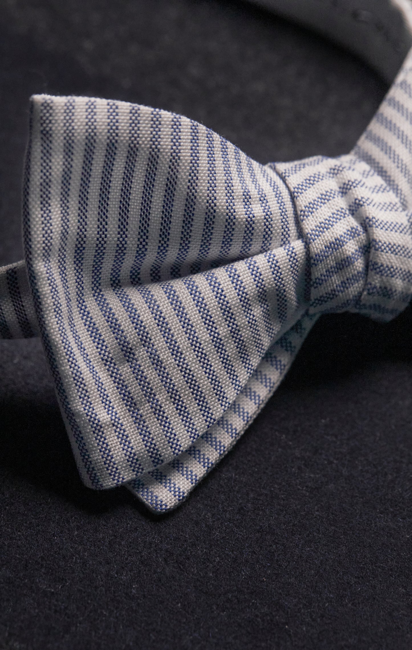 Pap'Atelier upcycled white and sky striped bow tie
