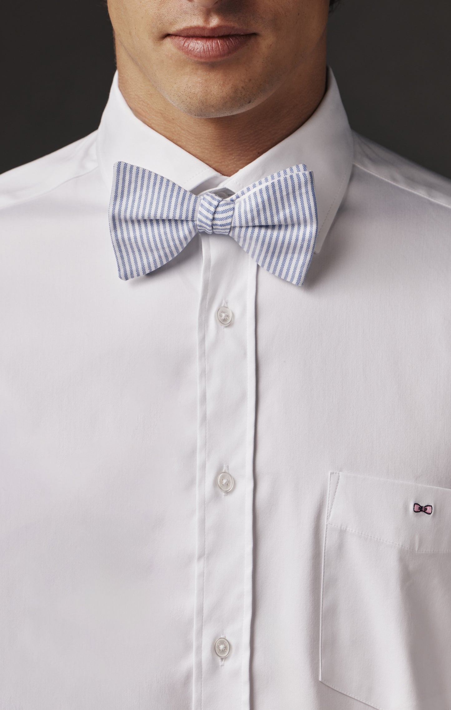 Pap'Atelier upcycled white and sky striped bow tie